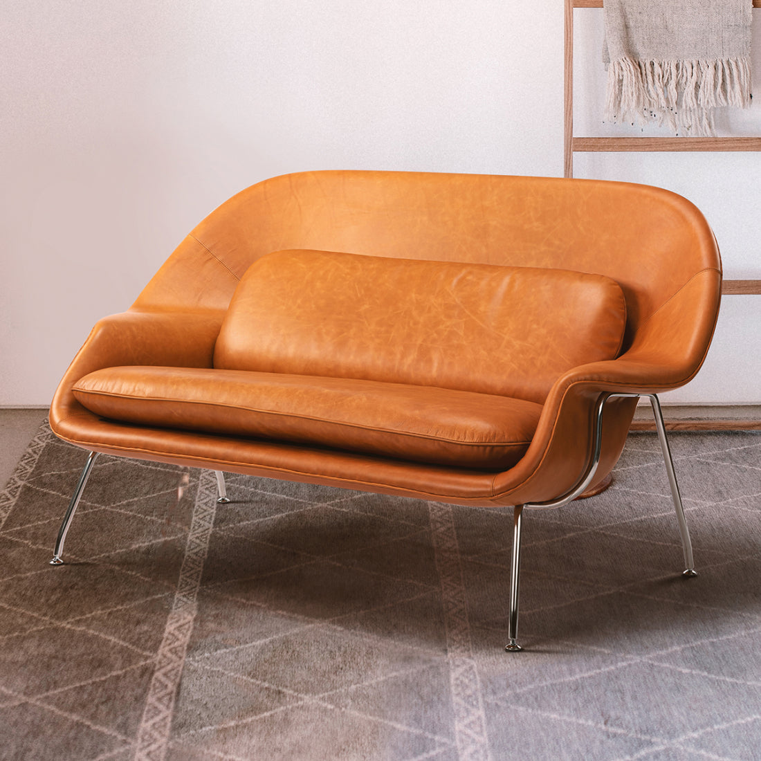 Womb Loveseat with Chrome Legs: Mid-Century Modern Comfort and Style