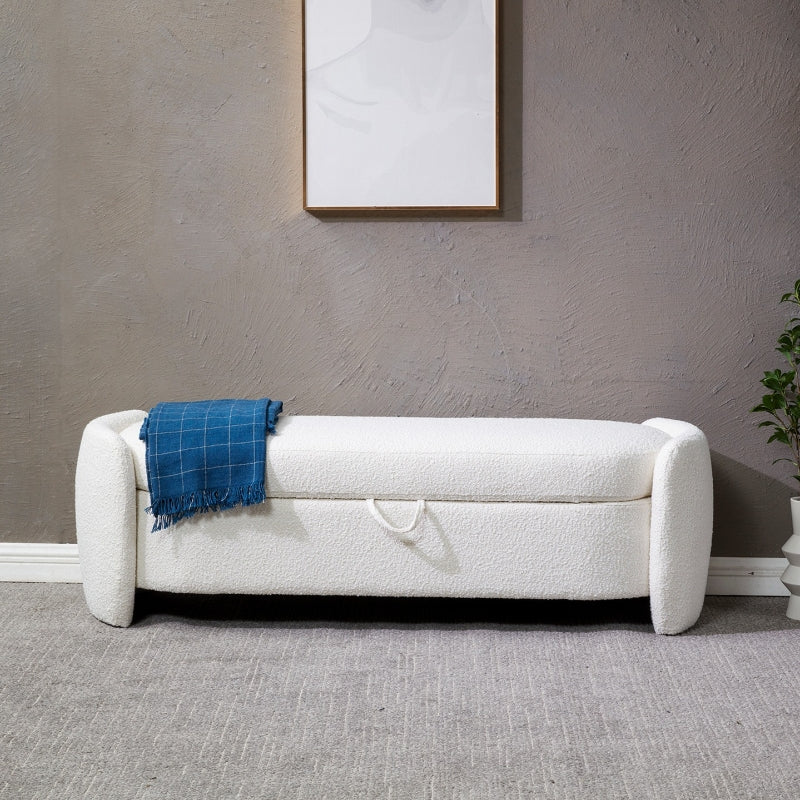 Boucle Storage Bench – Ivory Minimalist Seating with Storage