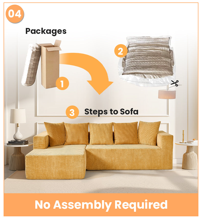 L-Shaped Corduroy Sectional Sofa | Cloud-Like Lounge Seating