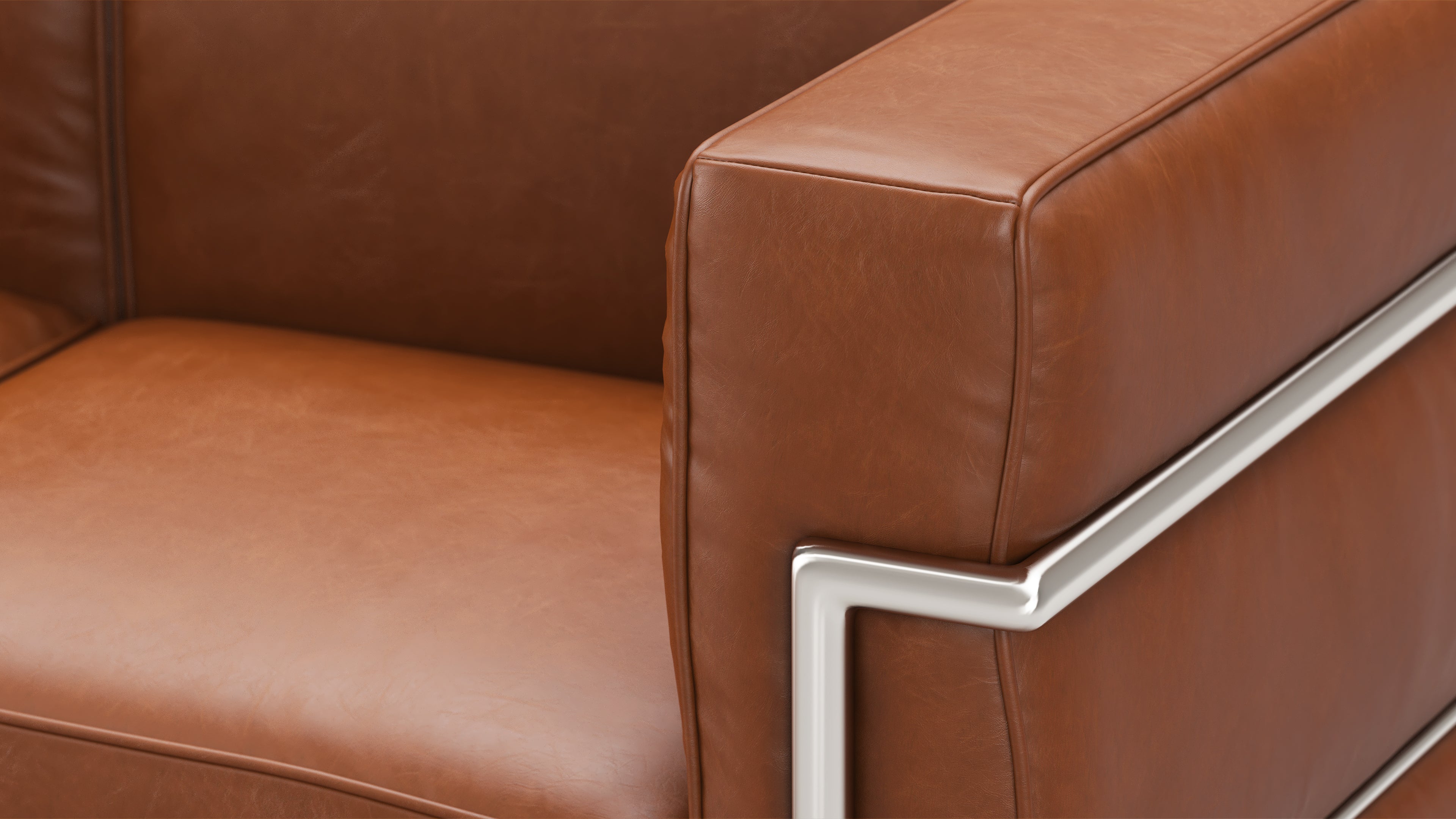 LE Corbusier style two-seater sofa in premium black leather, enhancing modern living room decor.