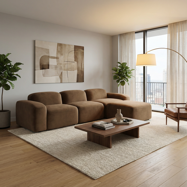 Modern Rounded Silhouette Modular Sofa with High-Density Foam