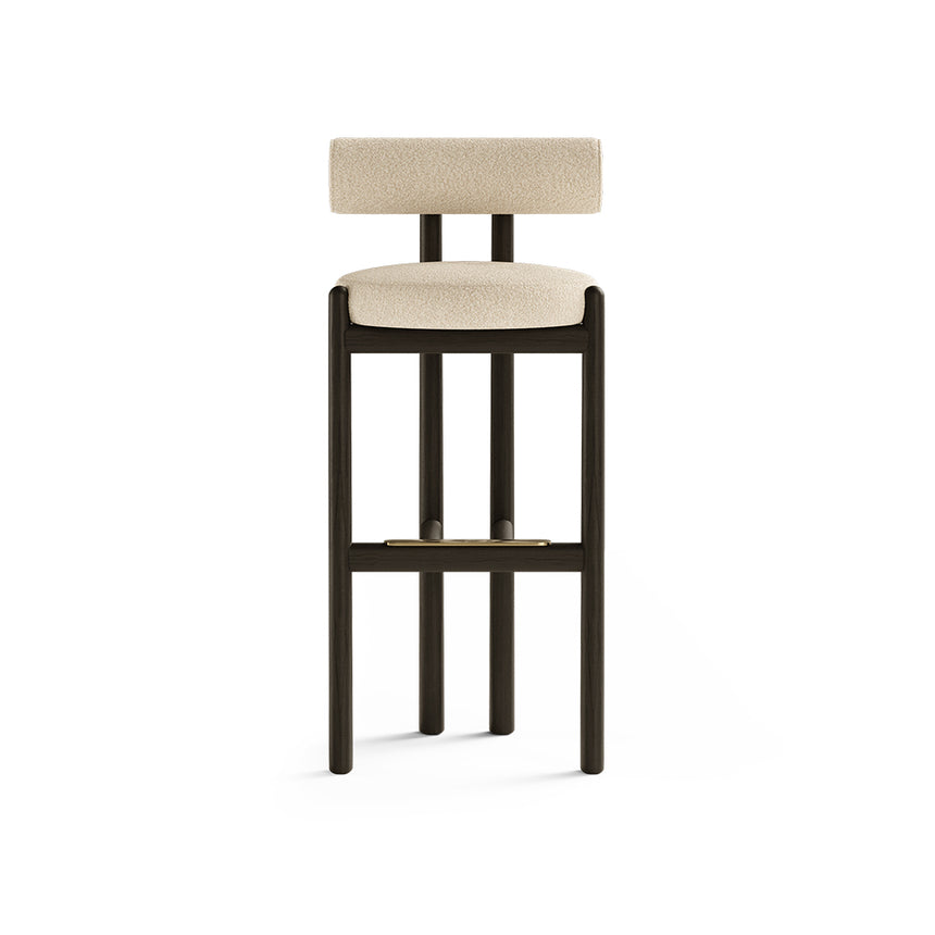 modern-boucle-bar-stool-dark-wood-front-view