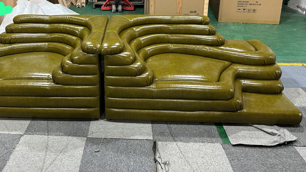 Olive green faux oil-wax leather DS-1025 Terrazza modular sofa 2-seater, in stock ready to ship