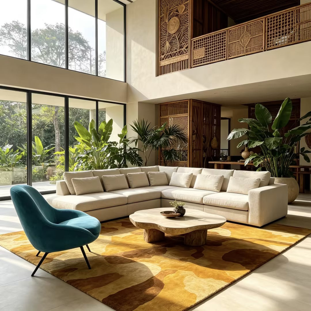 Elegant Mid-Century Linen Lounge Sofa