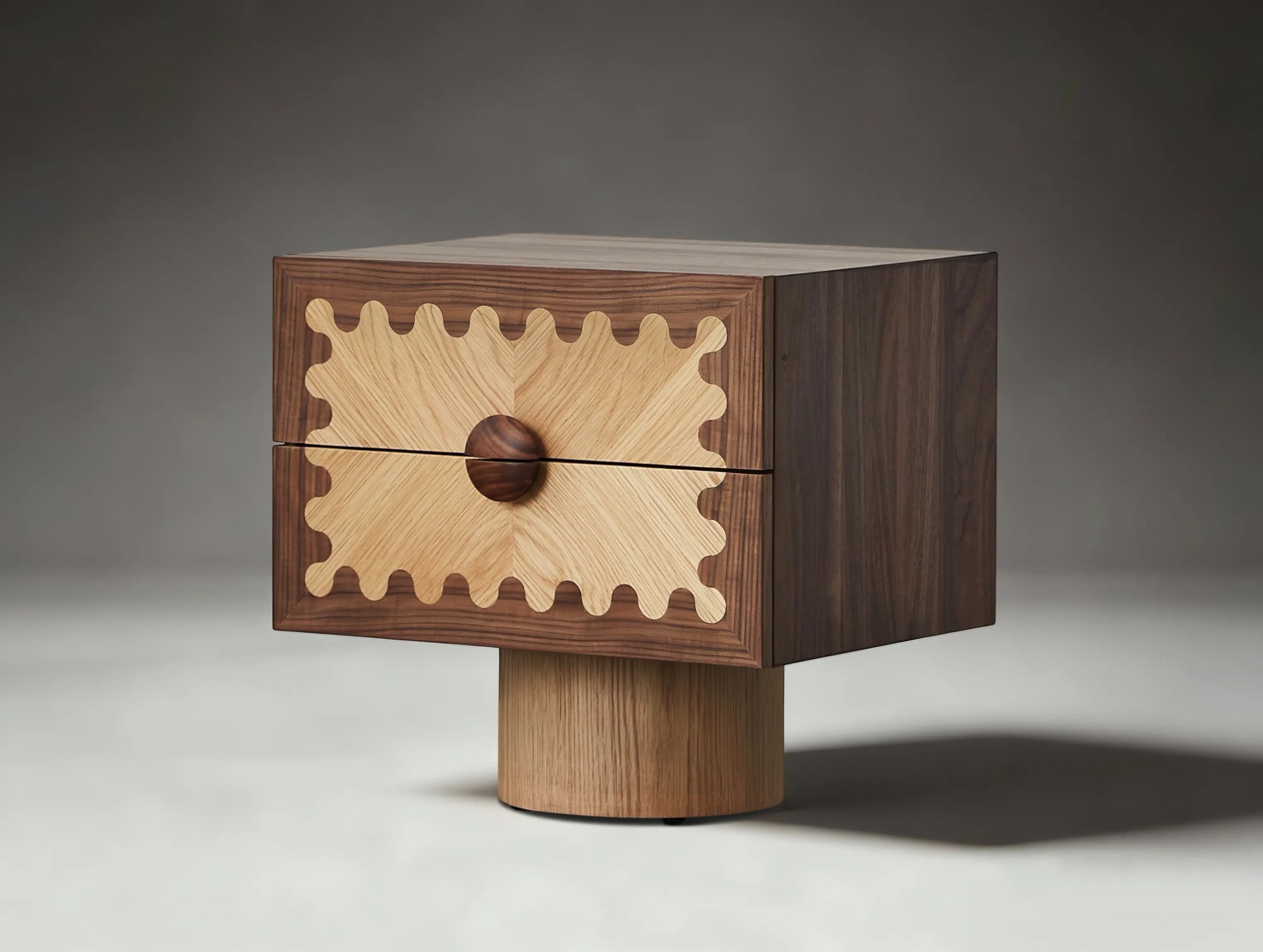 Gburos Nightstand 23.2" × 20.1" × 21.7" Walnut & Oak Wood