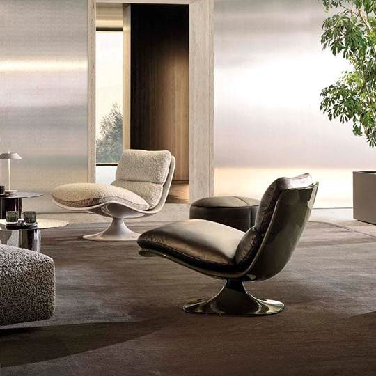Mid-Century Modern 360° Swivel Lounge Chair with Ottoman