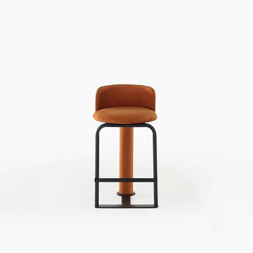 FOX Bar Stool with Burnt Orange Velvet Upholstery