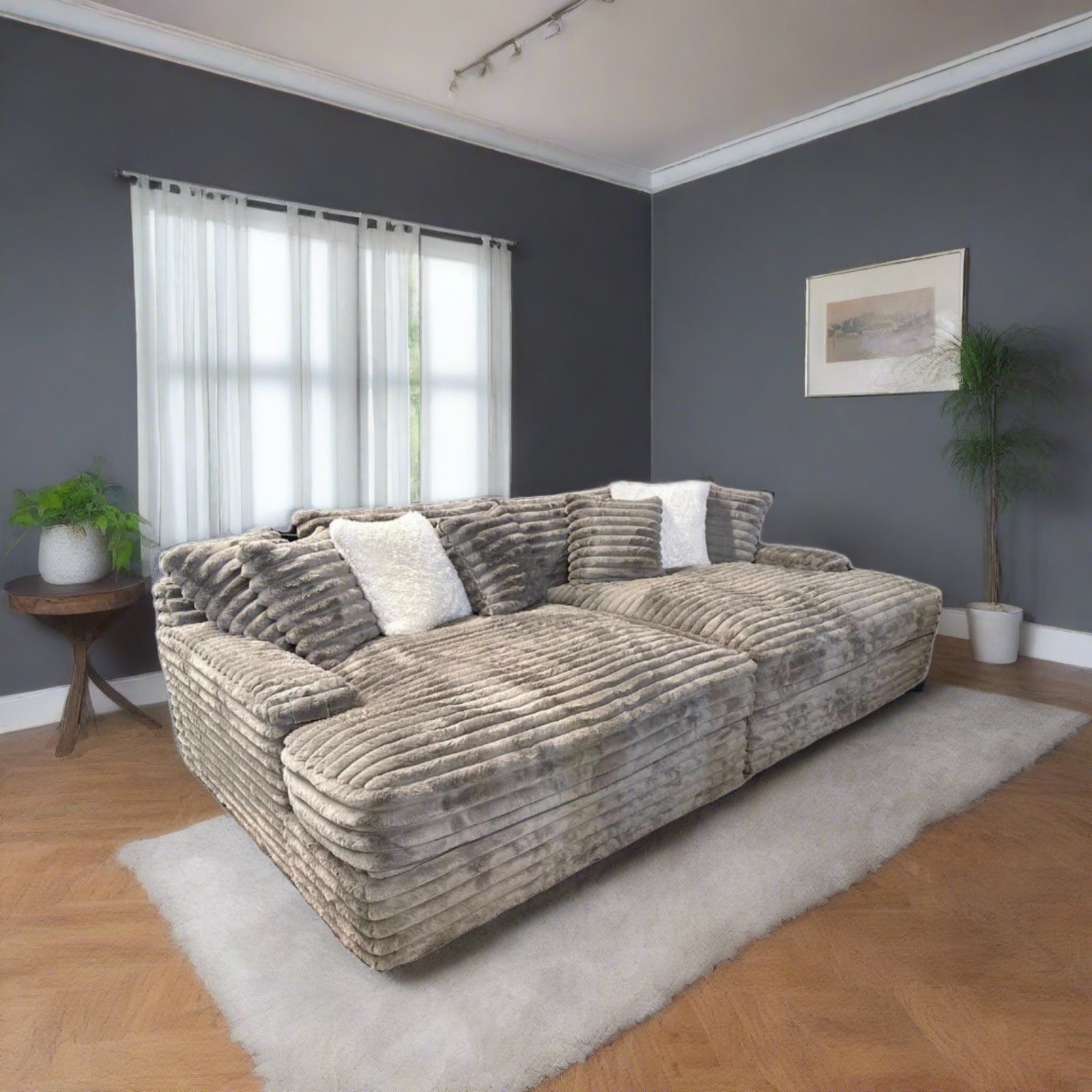 Plush Corduroy Sectional Sofa