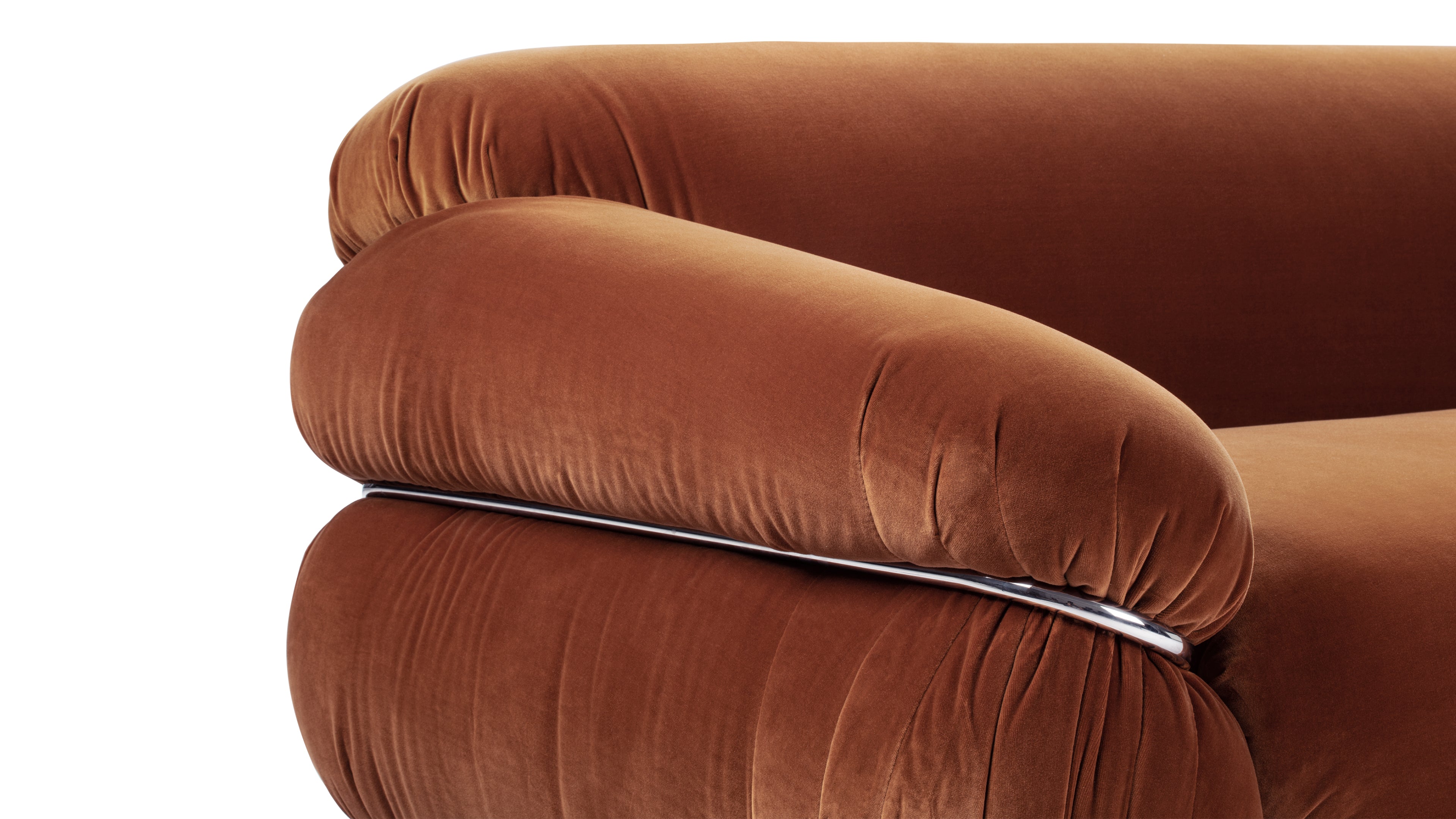 Seating perfection with spice velvet and stainless steel Sesann sofa.