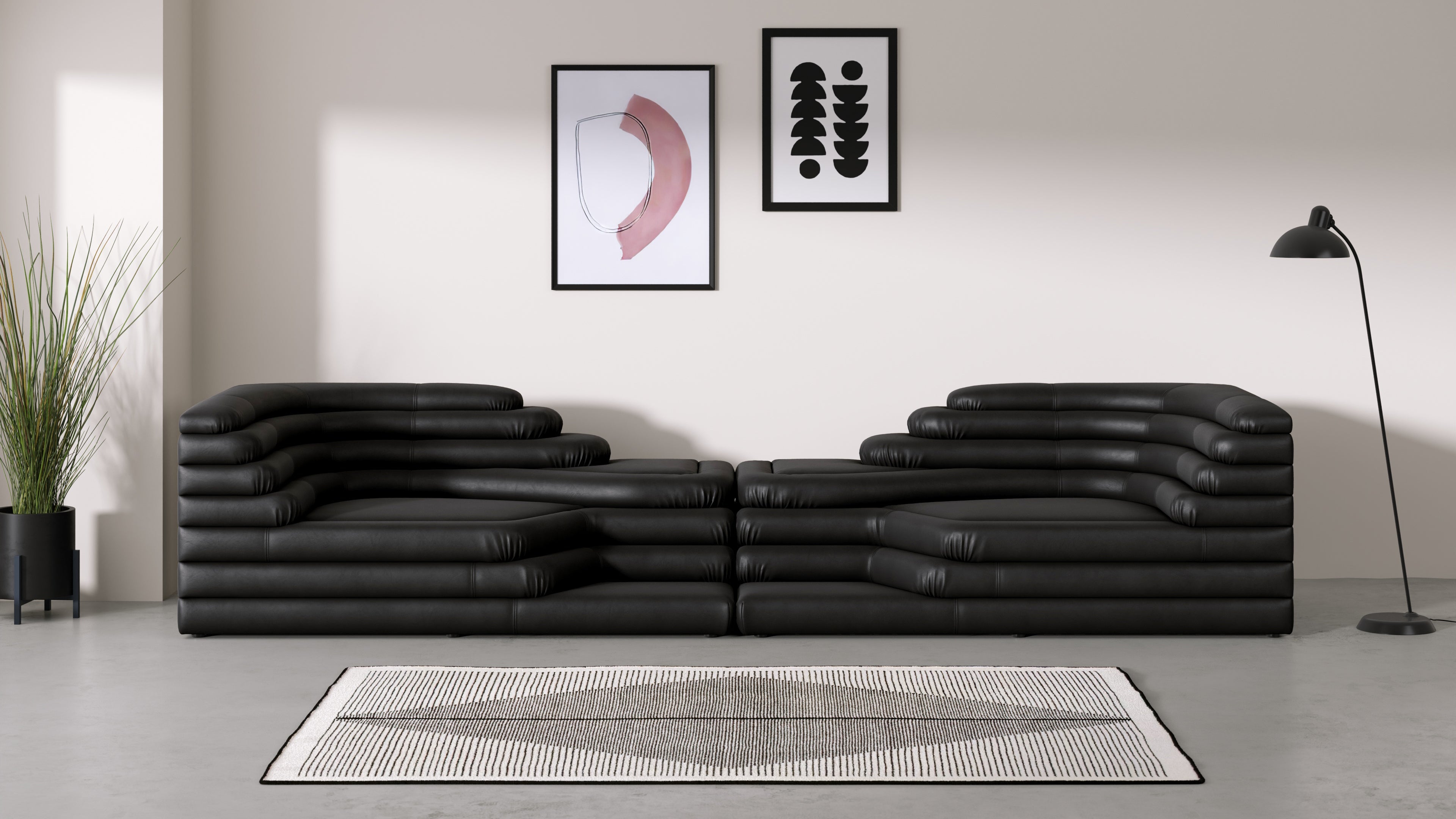 Sleek leather Terrazza Sofa set arranged in a modular living room layout.