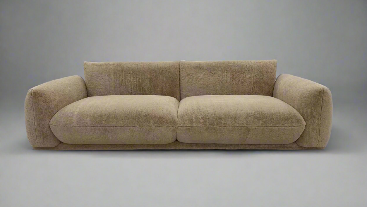 beige-faux-fur-3-seater-sofa-retro-front-view