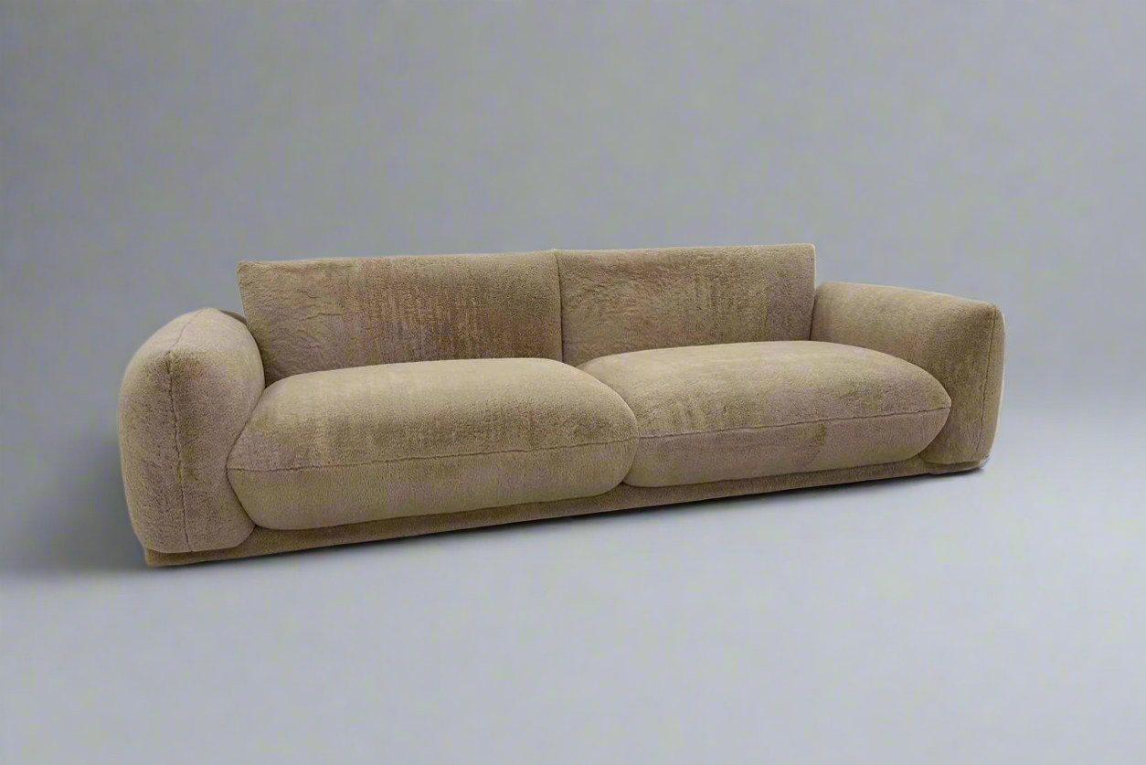 Beige Faux Fur 3-Seater Sofa