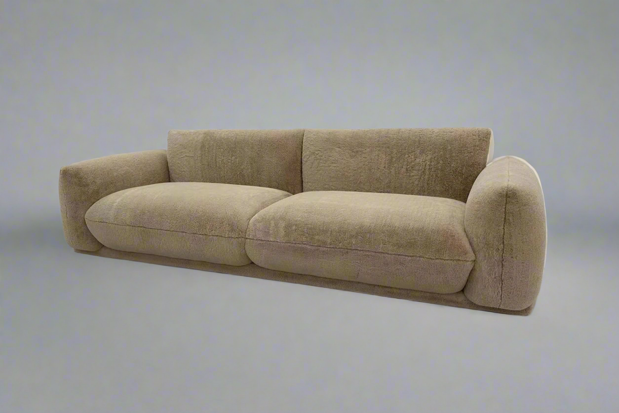 Beige Faux Fur 3-Seater Sofa