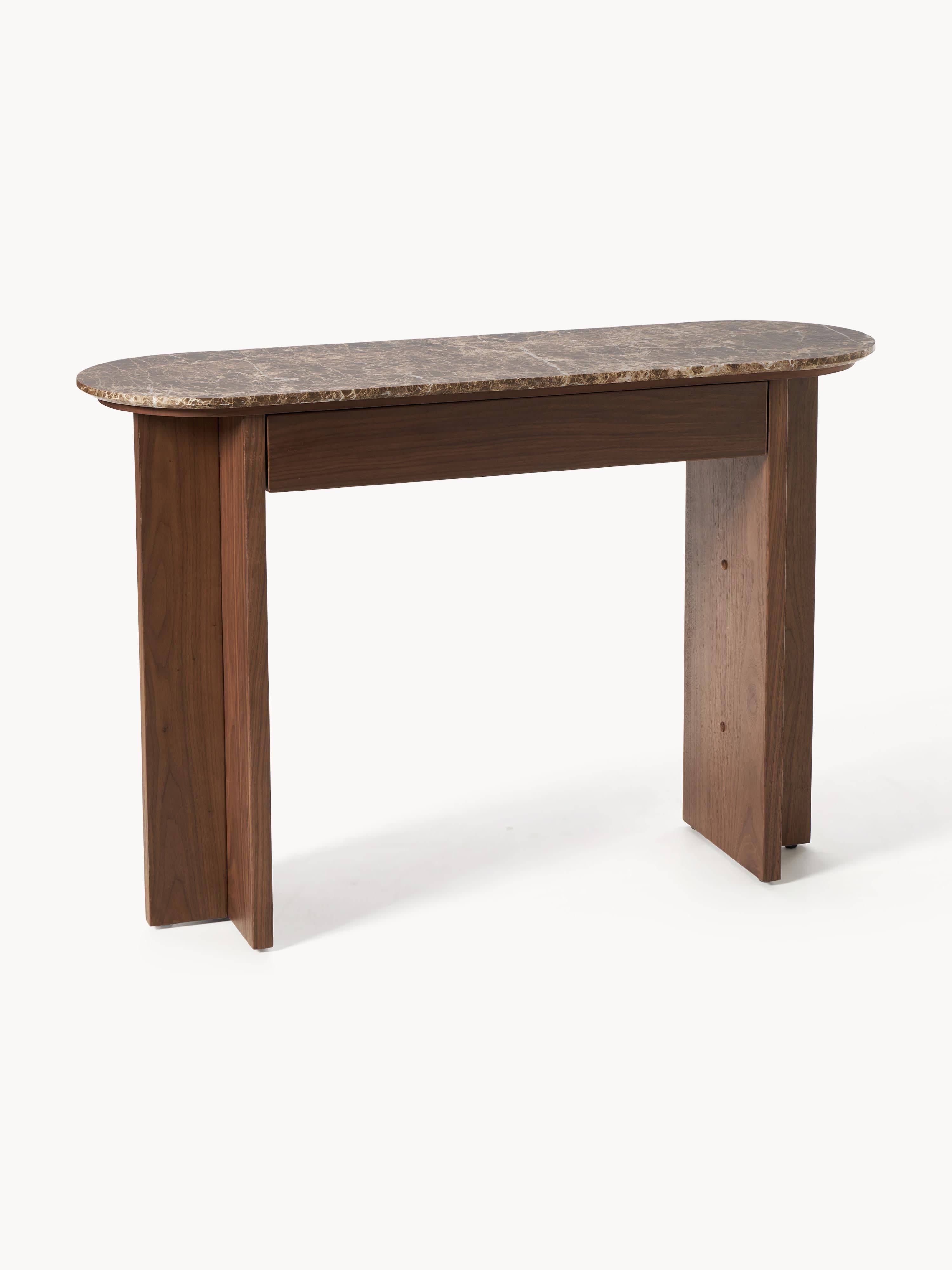 oval-marble-top-console-table-dark-walnut-front-view