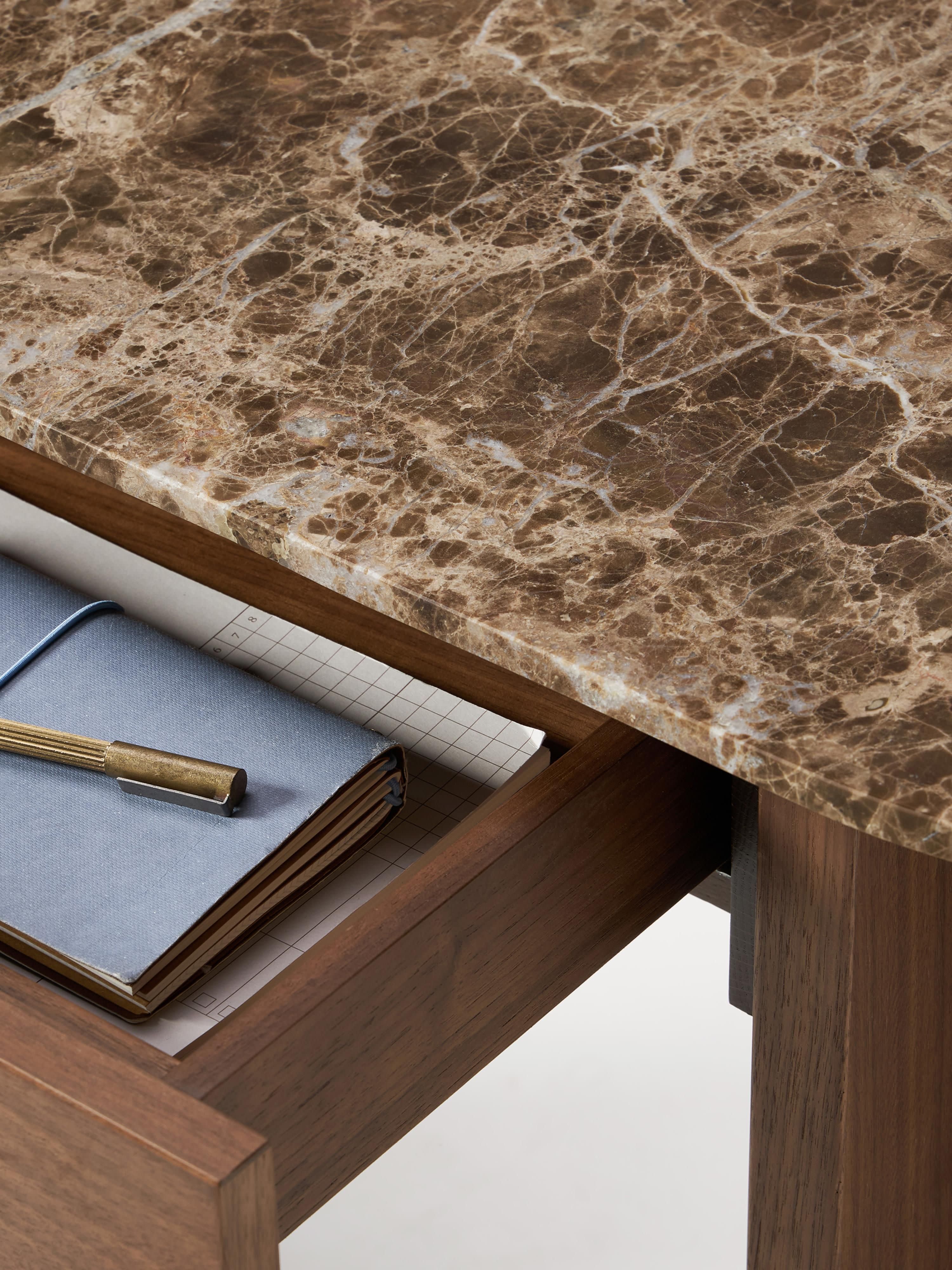 Oval Marble Top Console Table | Dark Walnut Entryway Console with Soft-Close Drawer