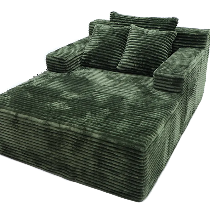 oversized-green-corduroy-chaise-lounge-front-view