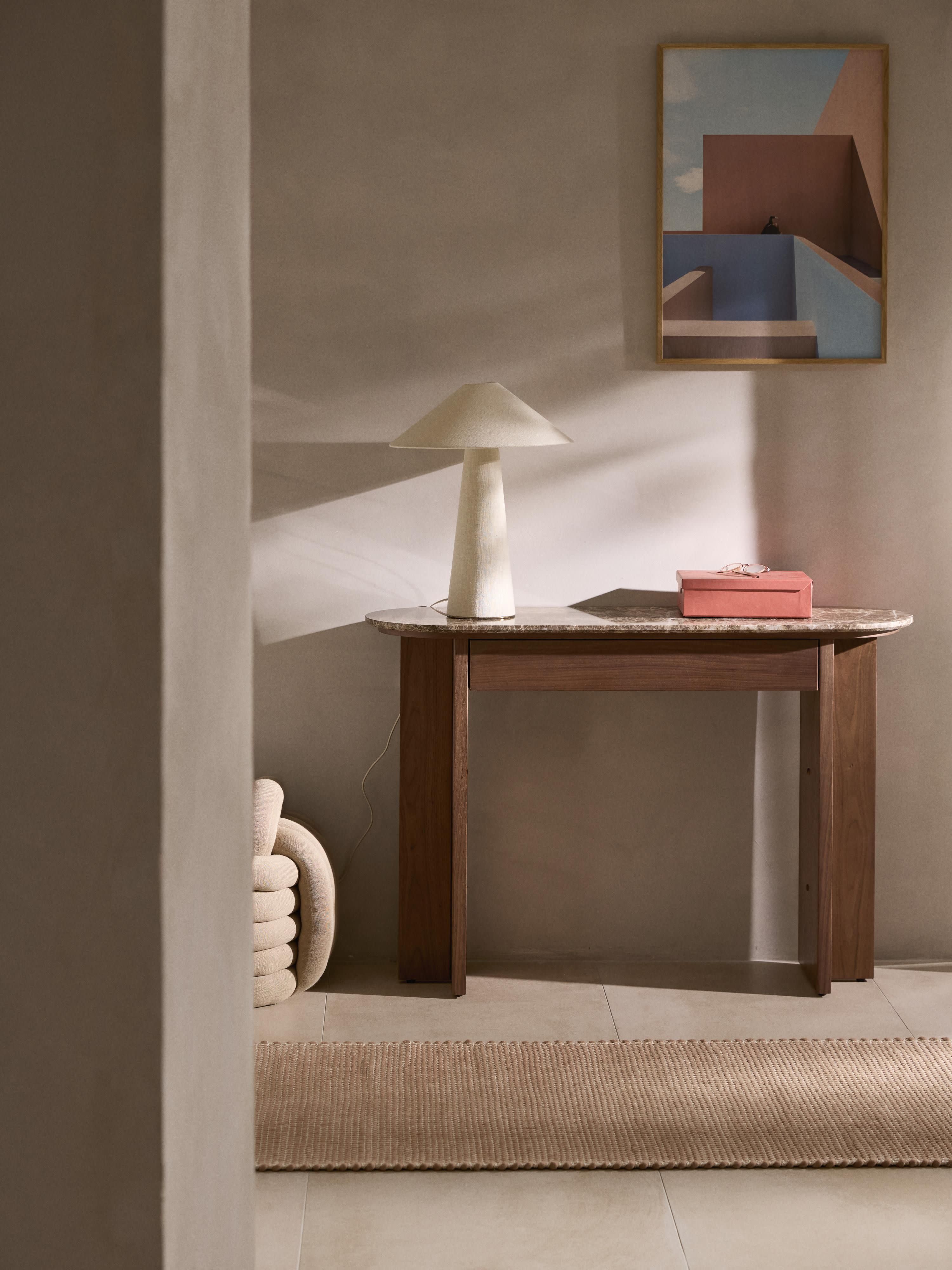 Oval Marble Top Console Table | Dark Walnut Entryway Console with Soft-Close Drawer