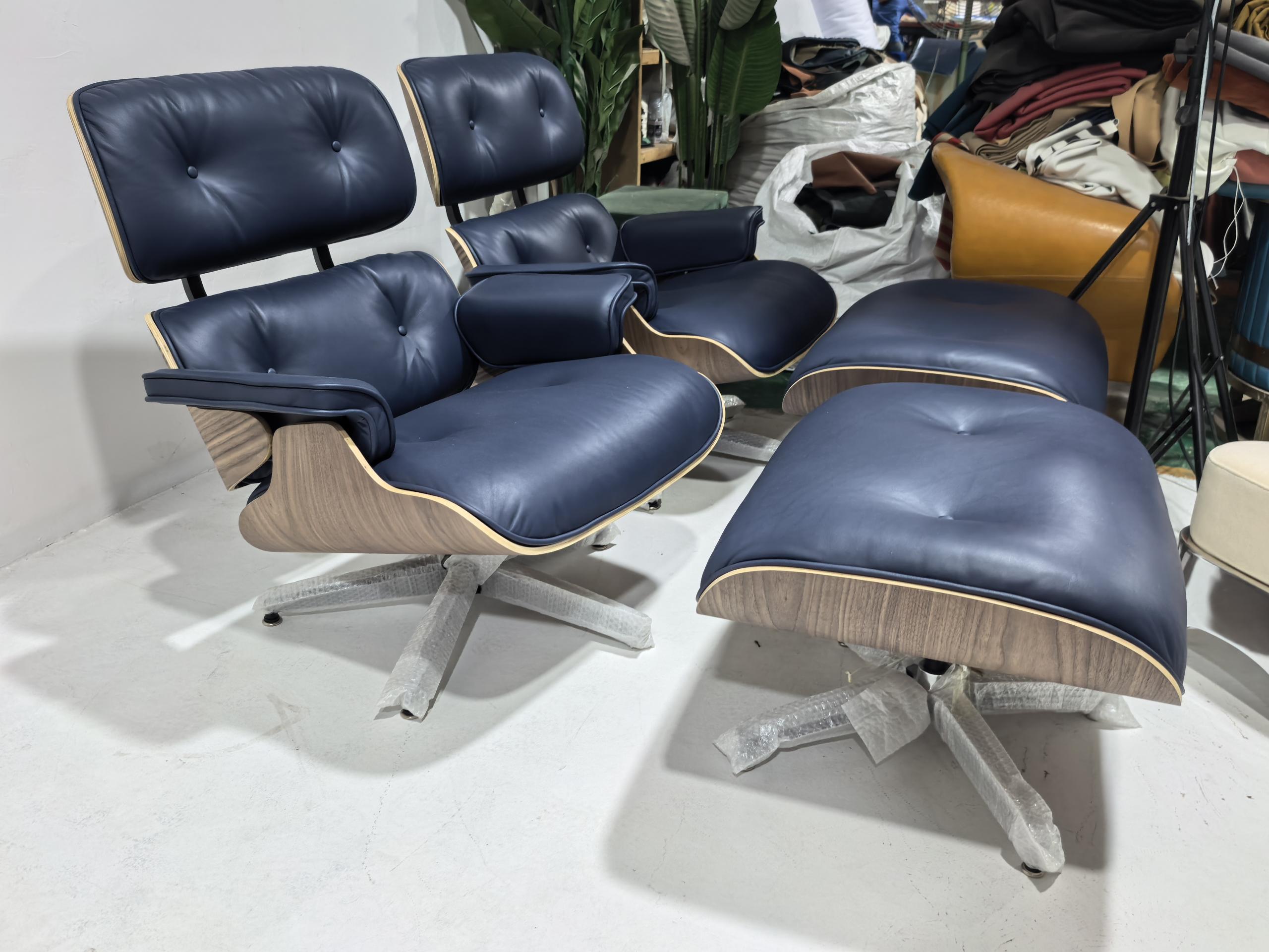Vintara Design Eames Style Leather Lounge Chair & Ottoman