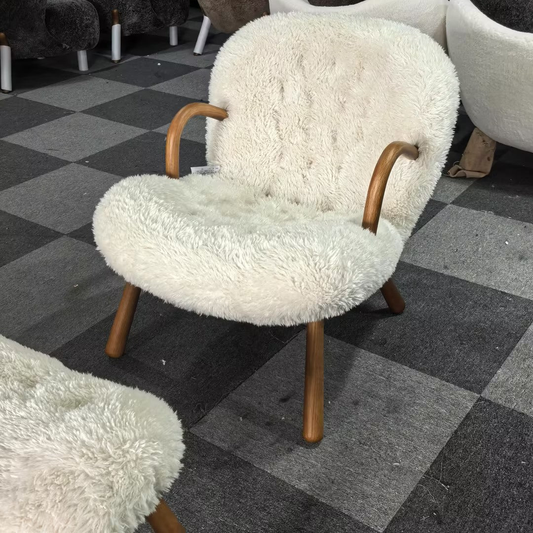 Arctander Clam Chair & Matching Ottoman | Vintara Design Mid-Century Modern Sherpa Lounge Set