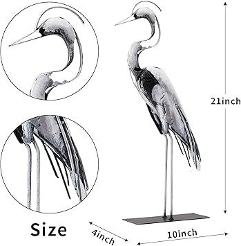 Handmade Metal Heron Statue