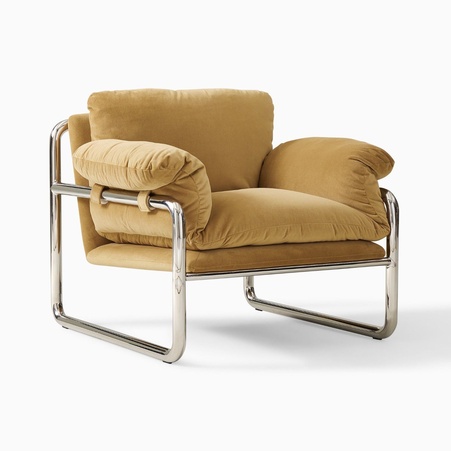 Desmond Lounge Chair with Polished Chrome Frame & Honey Velvet Cushions
