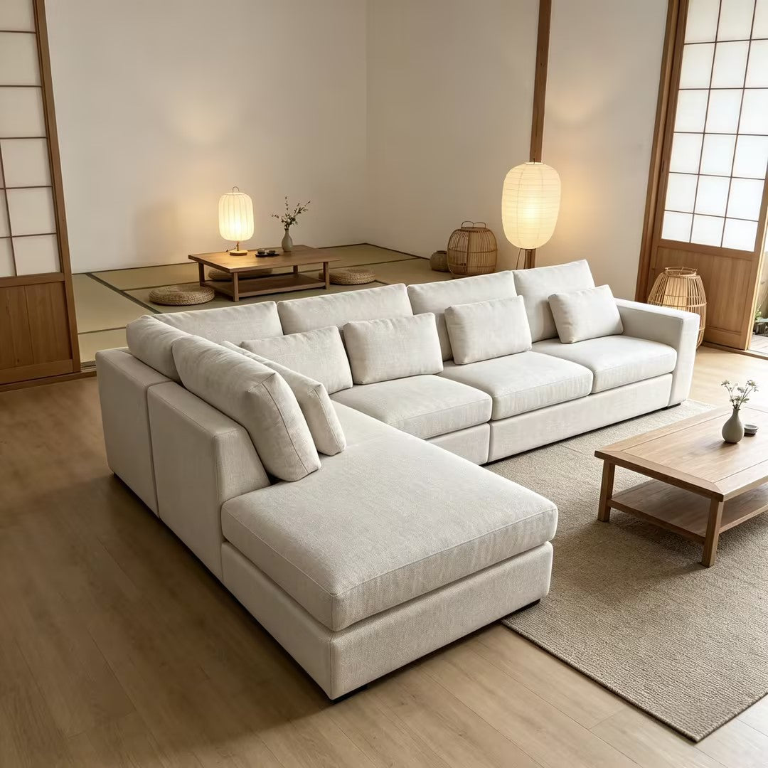 Elegant Mid-Century Linen Lounge Sofa