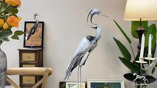 Handmade Metal Heron Statue