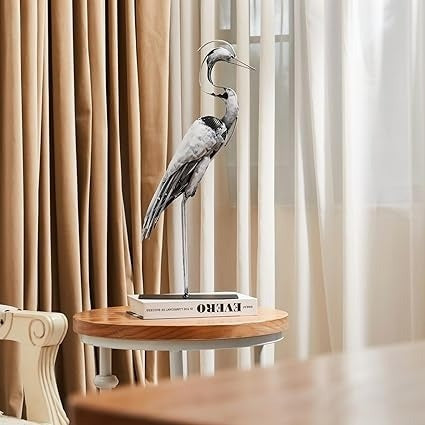 Handmade Metal Heron Statue