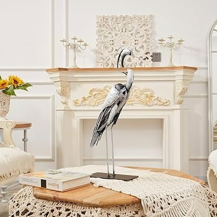 Handmade Metal Heron Statue