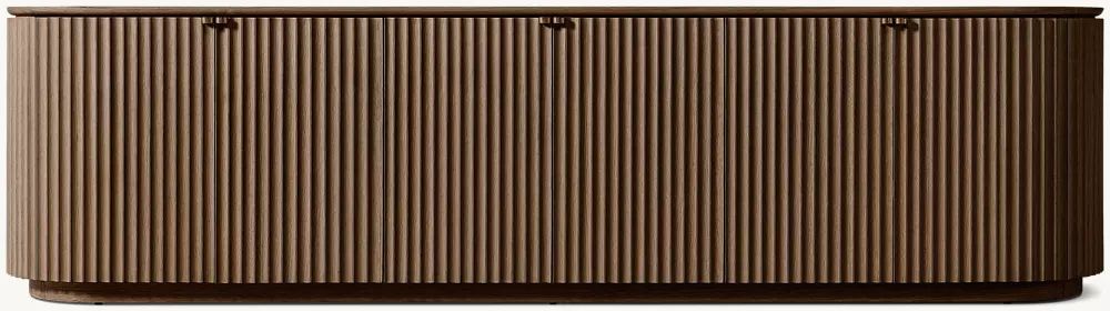 Milos Oak Media Console with Fluted Ribbed Design