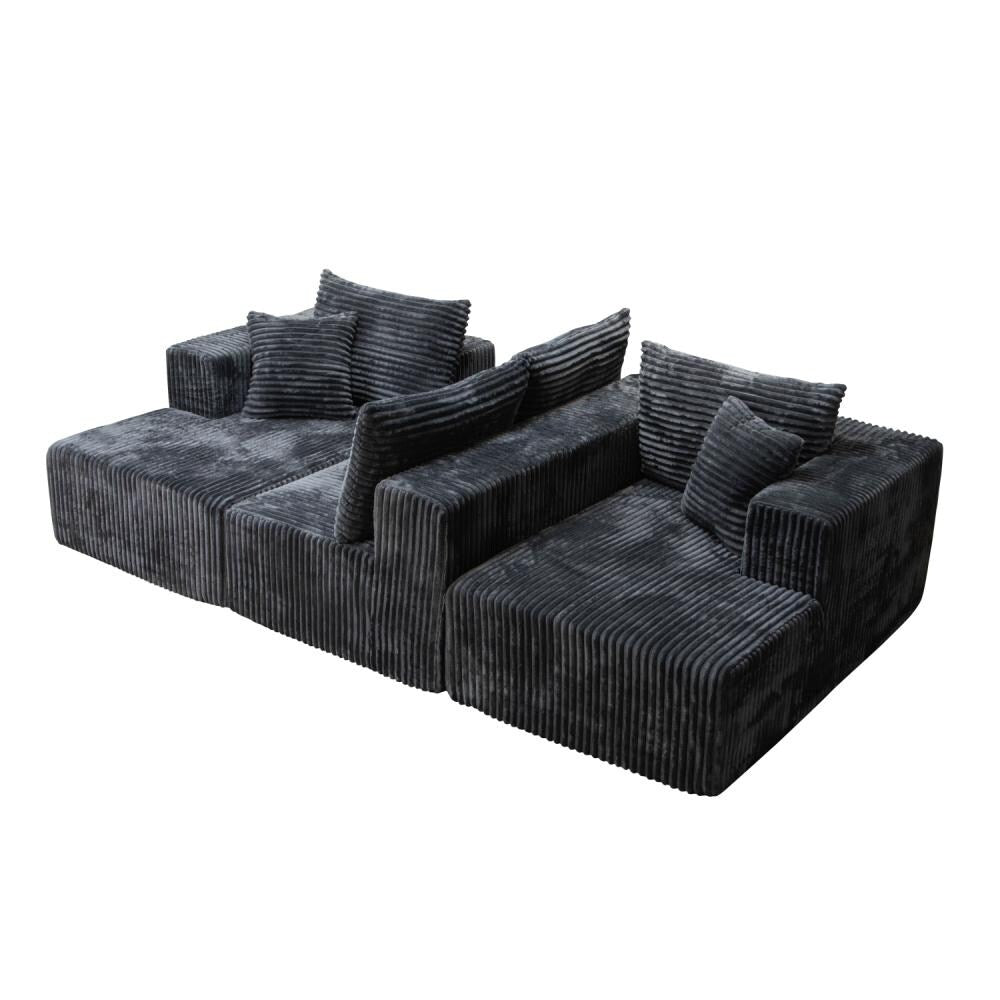Compressed Dark Grey Corduroy Modular L-Shaped Sofa | Vintara Design – 3-Seater + Chaise Sectional