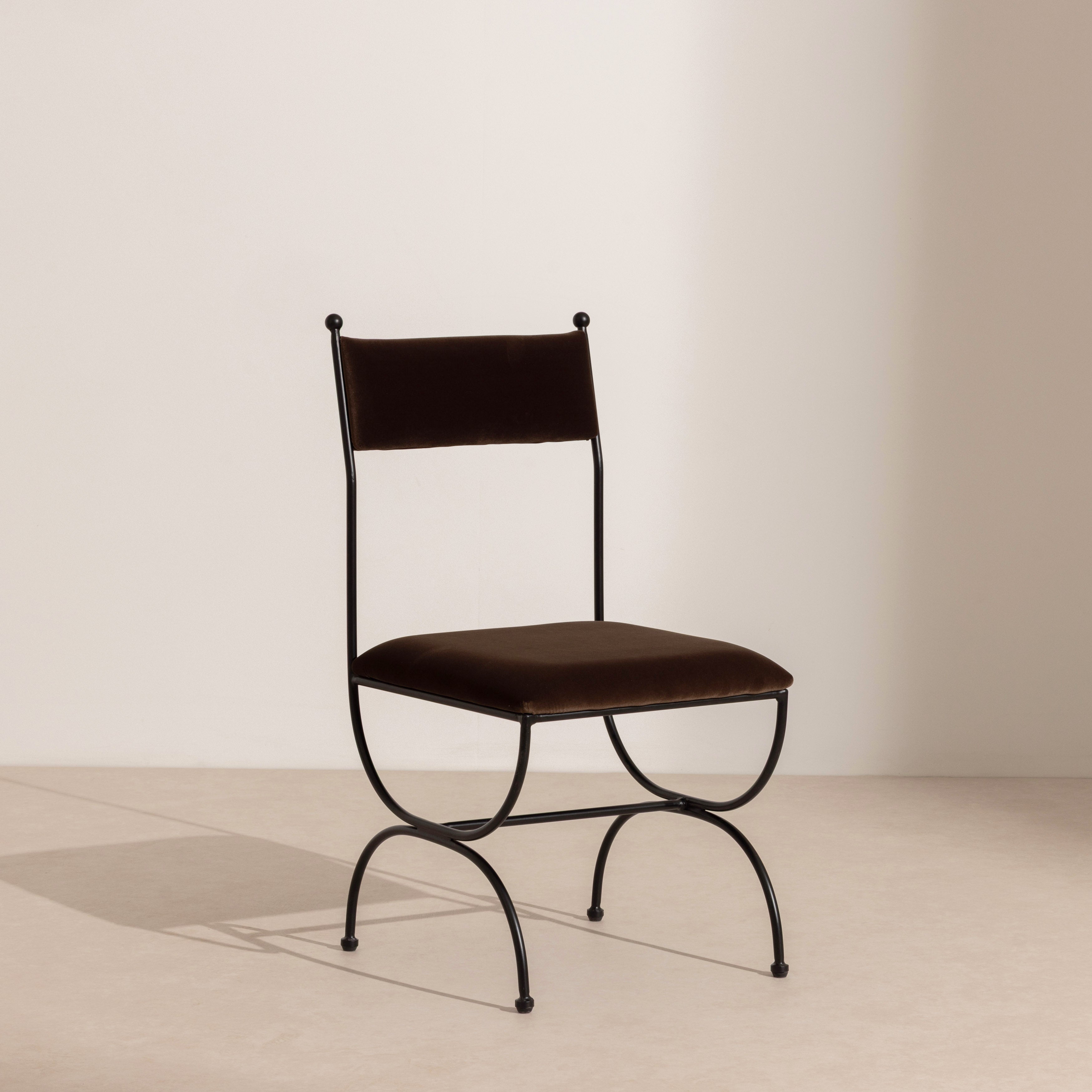 Chocolate Velvet & Matte Black Metal Dining Chair