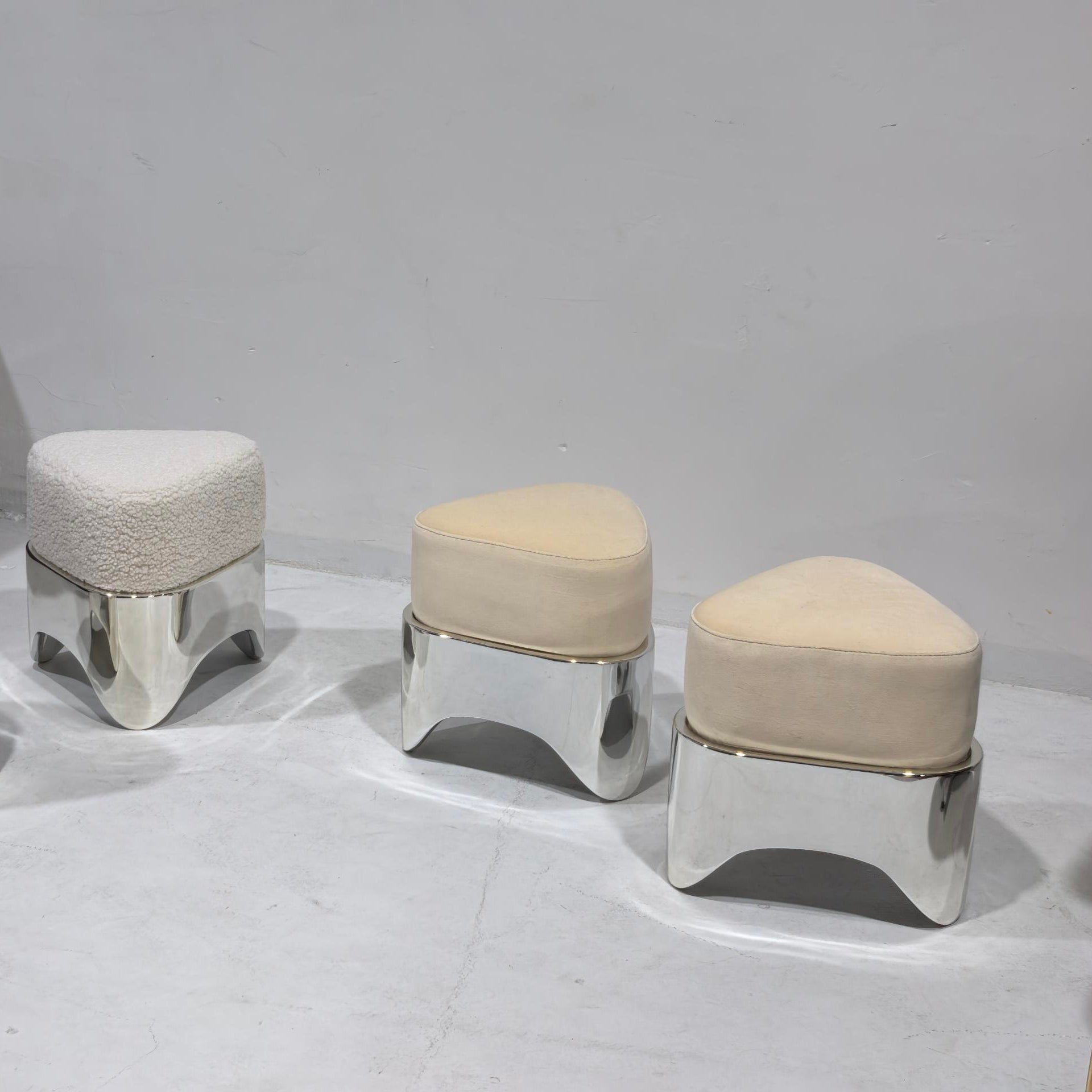 Presley Stool - 35×35×35 Beige Suede & Metal Accent Stool
