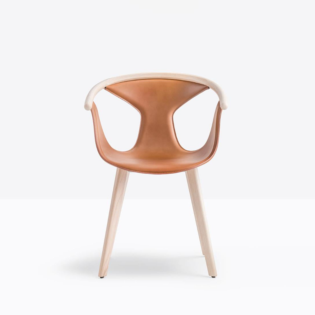 Fox Dining Chair with Two-Tone Tan Leather & Off-White Fabric