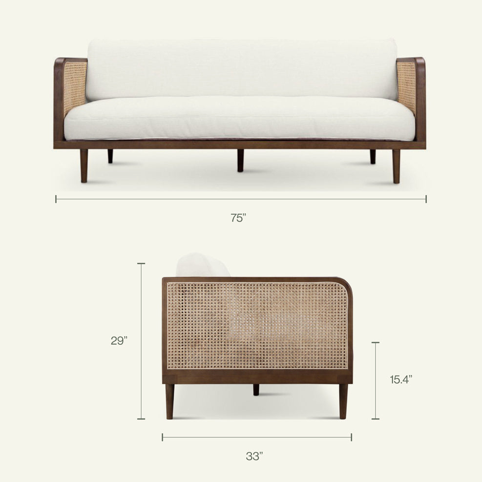 Cleo Rattan Sofa - Mid-Century Modern Coastal Chic Lounge