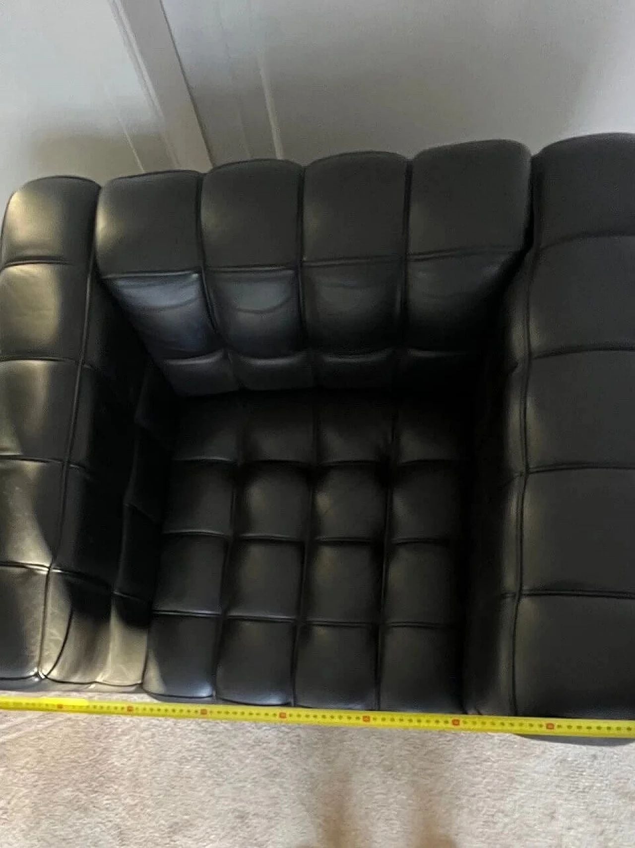 Kubus Black Leather Armchair by Josef Hoffmann