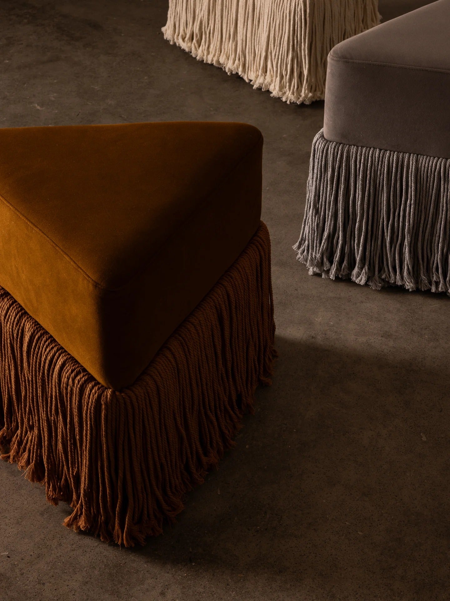 Allard Ottoman - Luxe Trillion Cut Velvet & Fringe