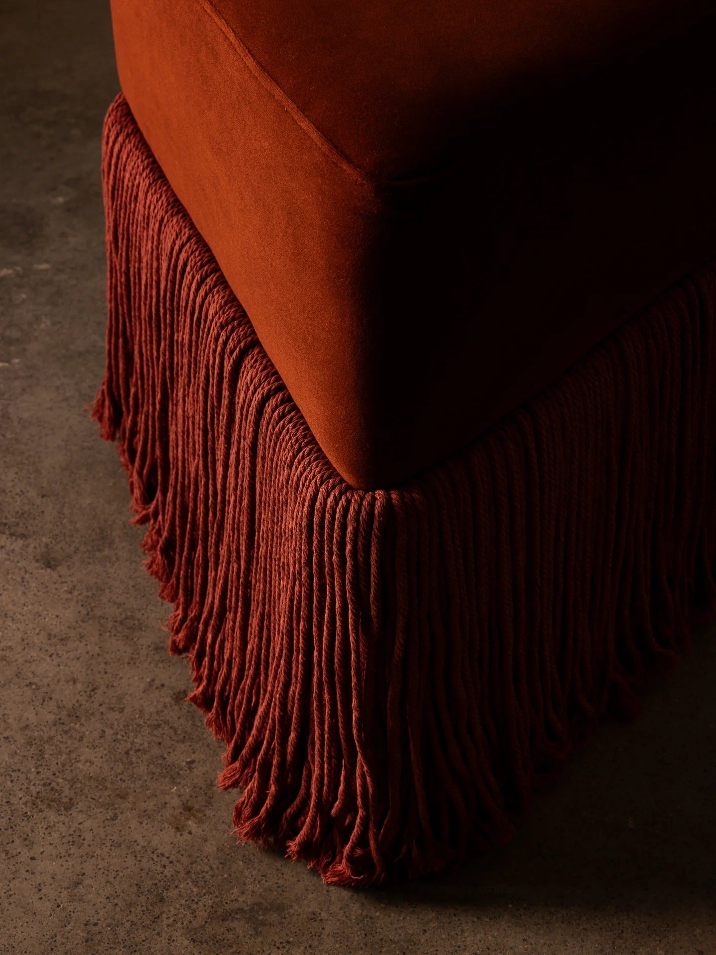 Allard Ottoman - Luxe Trillion Cut Velvet & Fringe