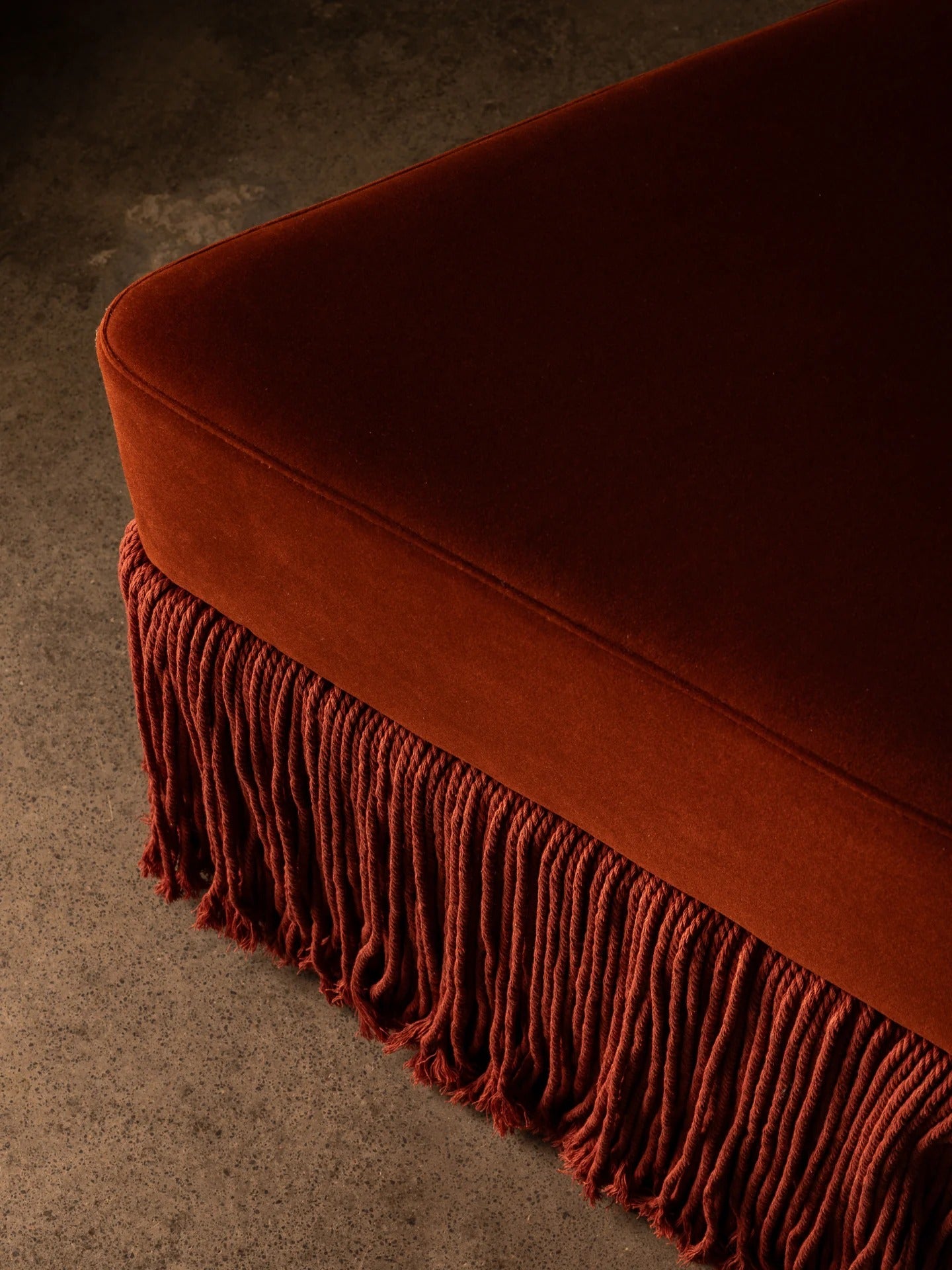 Allard Ottoman - Luxe Trillion Cut Velvet & Fringe