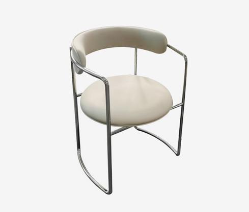 Horst Brüning for Kill International Style Chrome Barrel Chair, Mid-Century Modern Leather Dining Chair Recreation