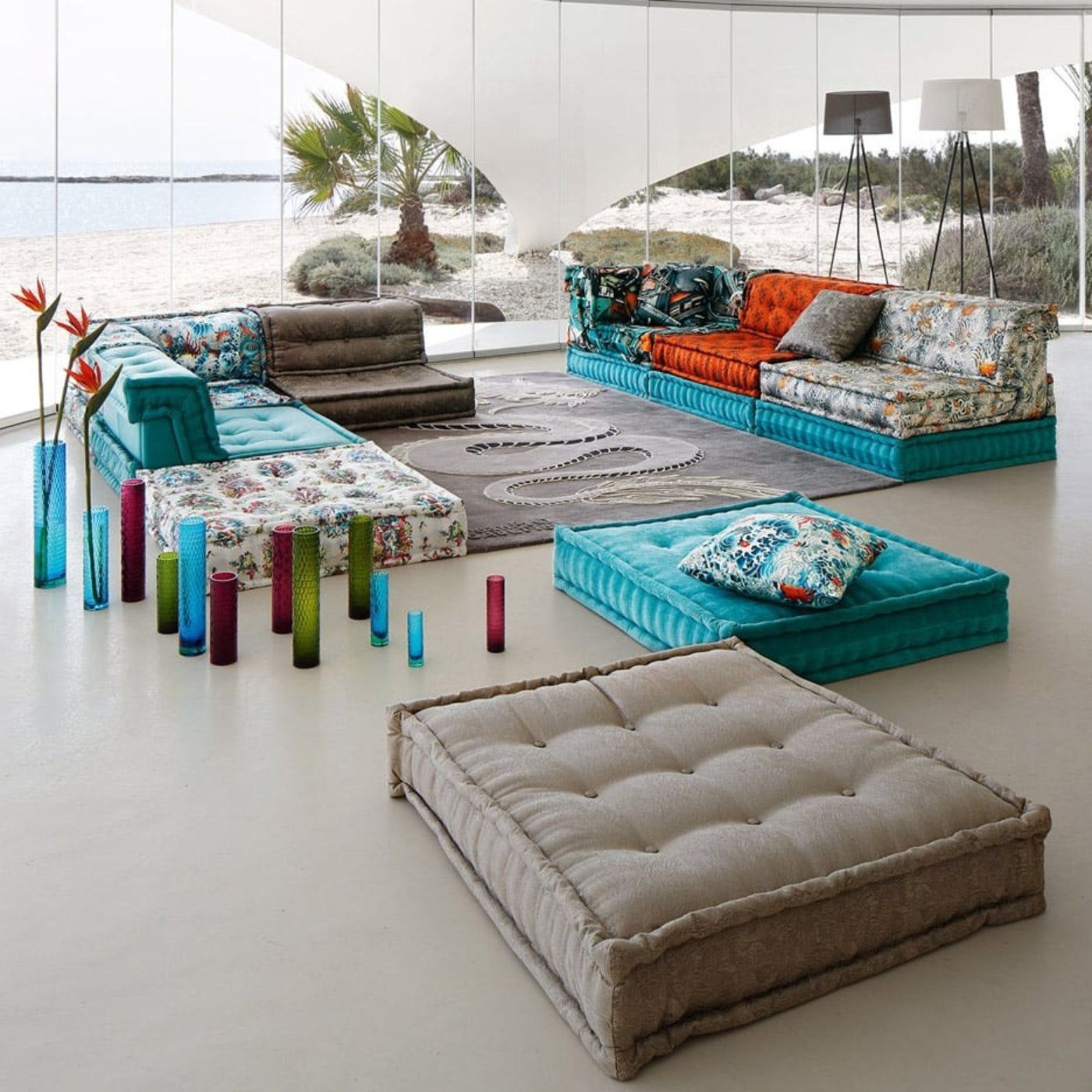 Sleek modern modular Mah Jong large sectional sofa, adding a touch of Italian elegance to your living room.