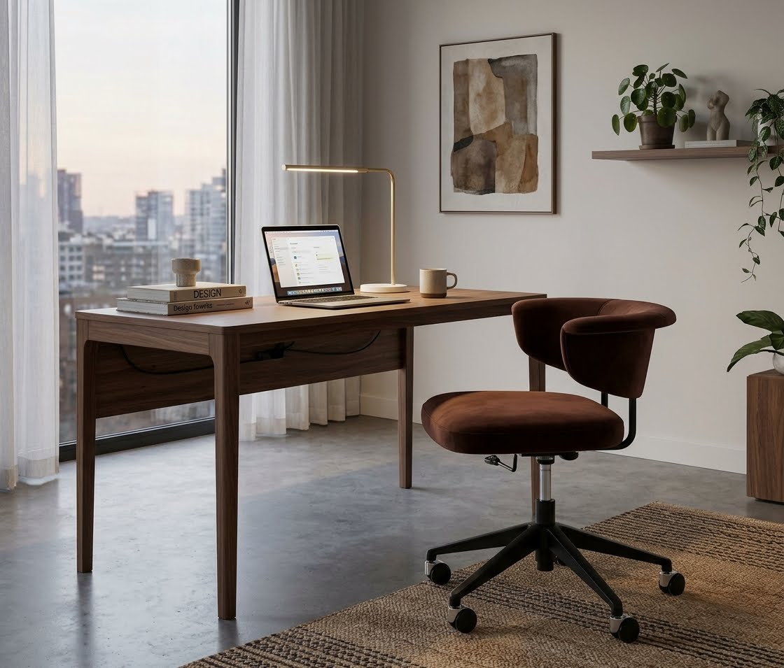 Poly and Bark Mina Office Chair Replica - Mid-Century Modern Brown Velvet Desk Chair