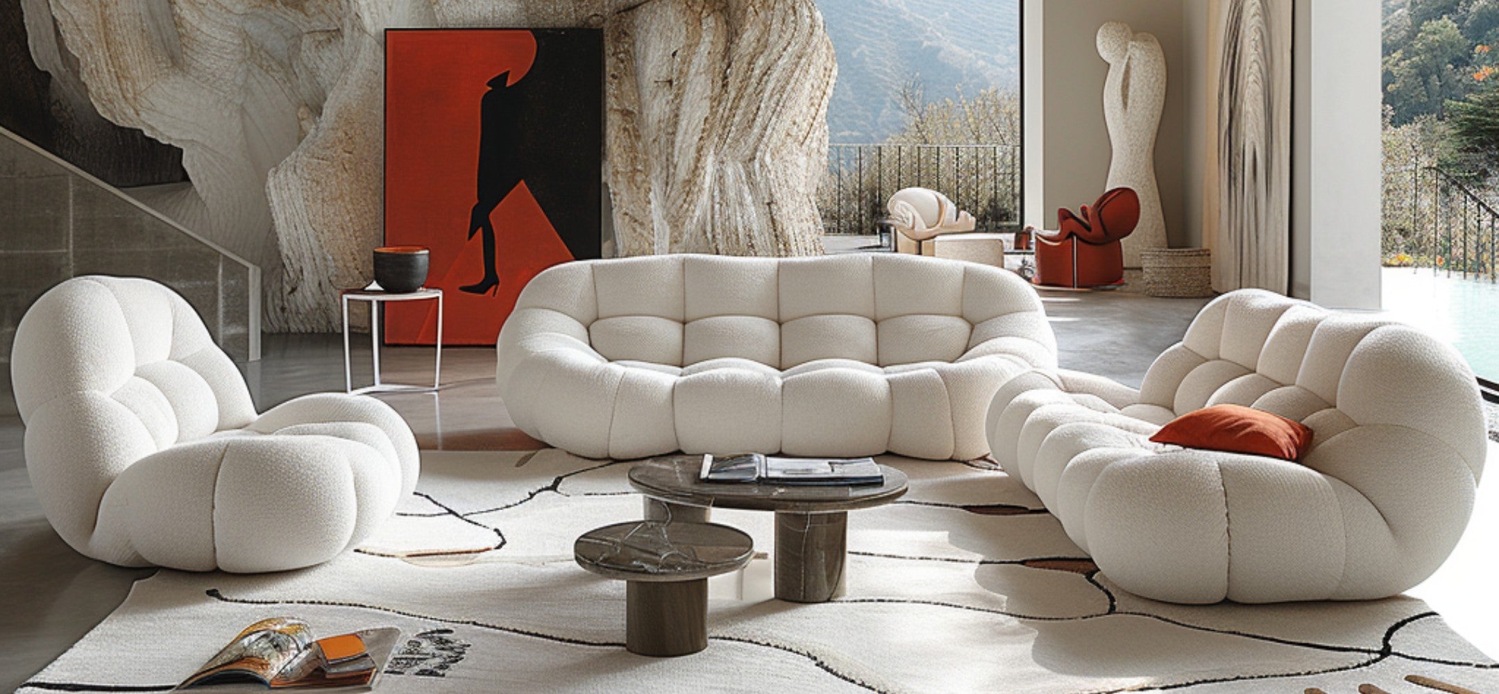Showcase of Three White Bubble Sofa Sets for Modern Living Space