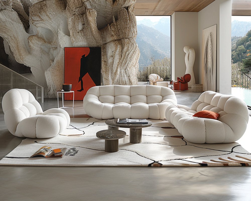 Showcase of Three White Bubble Sofa Sets for Modern Living Space