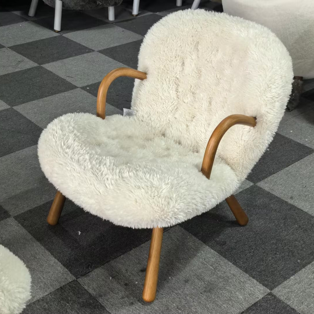 Arctander Clam Chair & Matching Ottoman | Vintara Design Mid-Century Modern Sherpa Lounge Set