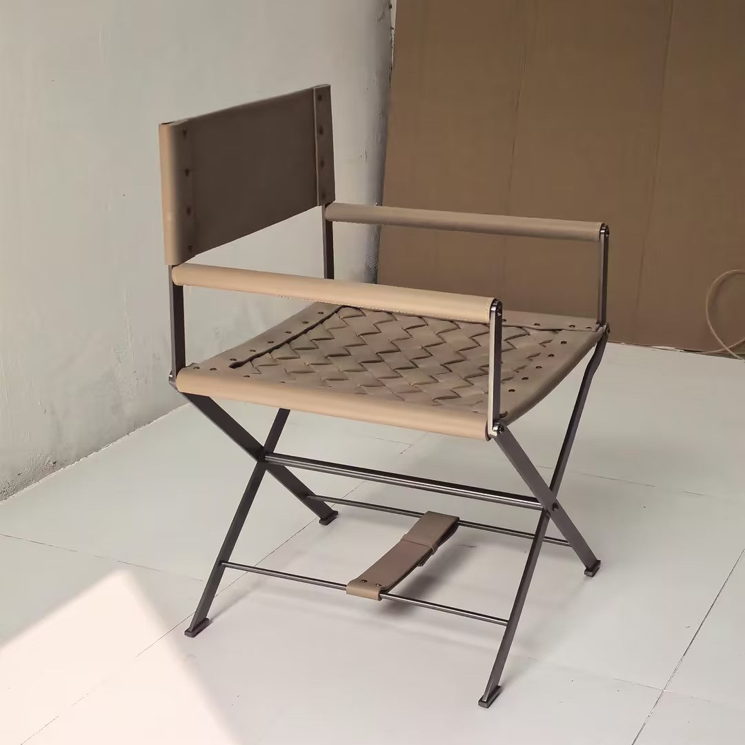 Italian Luxury Woven Leather Director Folding Armchair