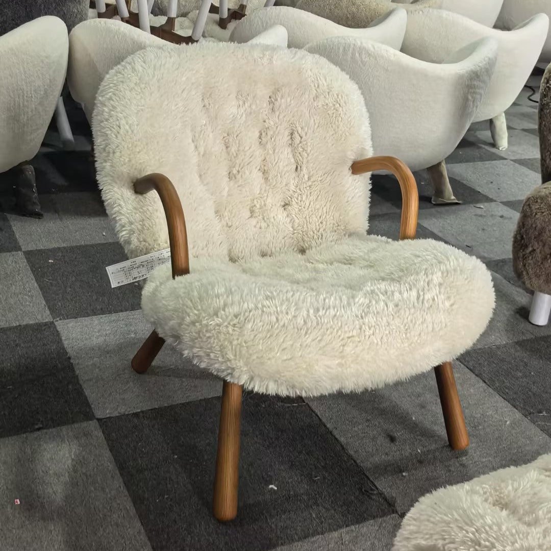 Arctander Clam Chair & Matching Ottoman | Vintara Design Mid-Century Modern Sherpa Lounge Set