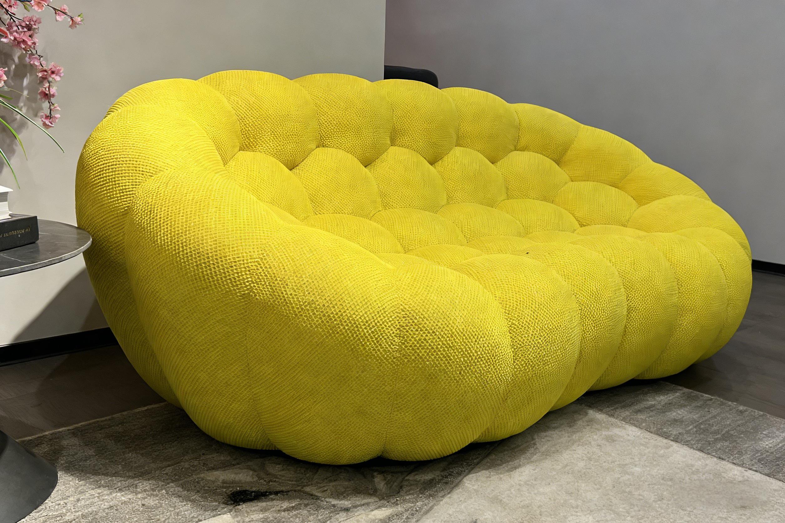 Compressed Lemon Yellow Cloud Puff Sofa | Vintara Design – Modern Tufted Accent Couch