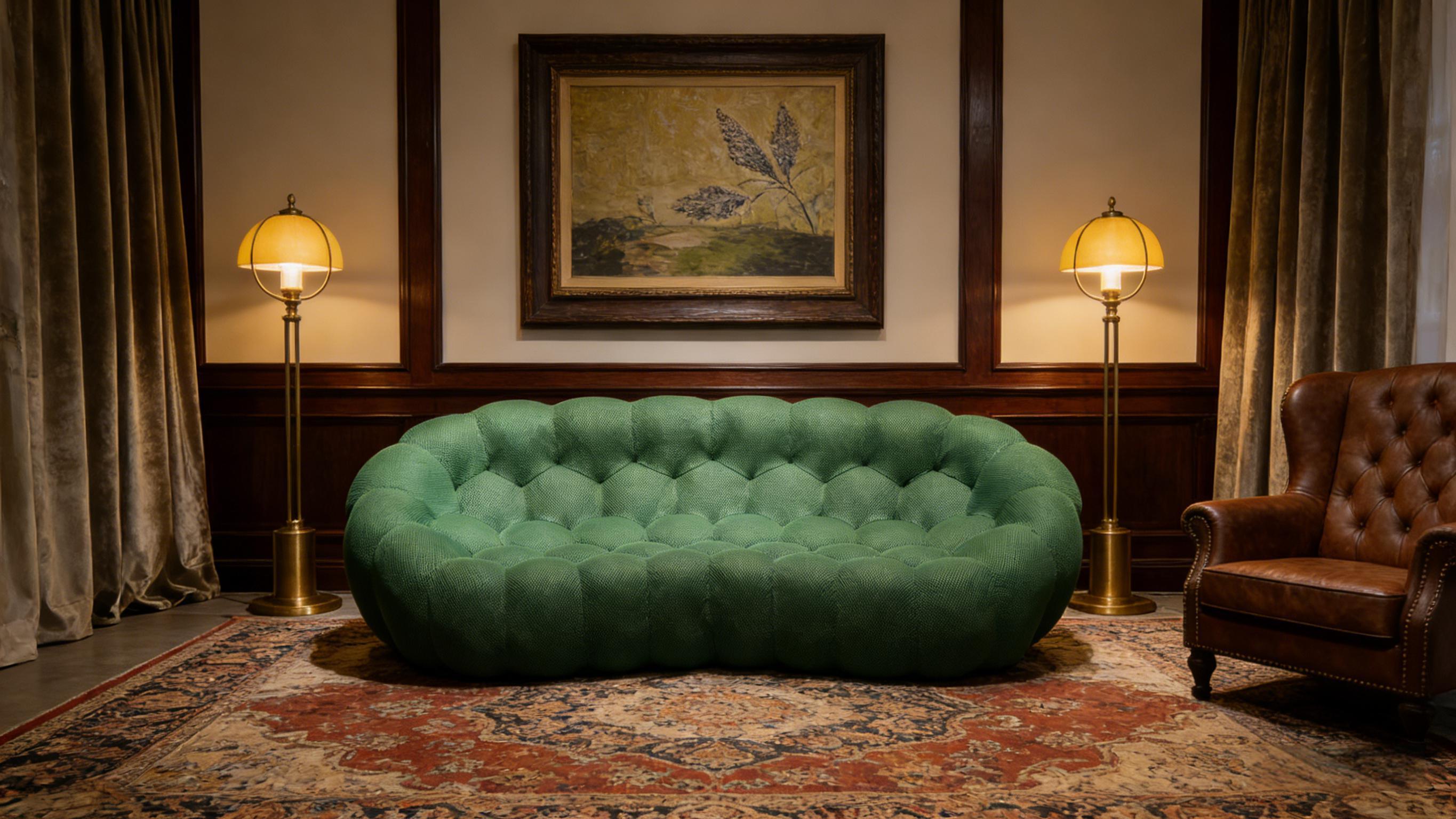 Compressed Emerald Green Bubble Sofa | Vintara Design – Modern Tufted Accent Couch