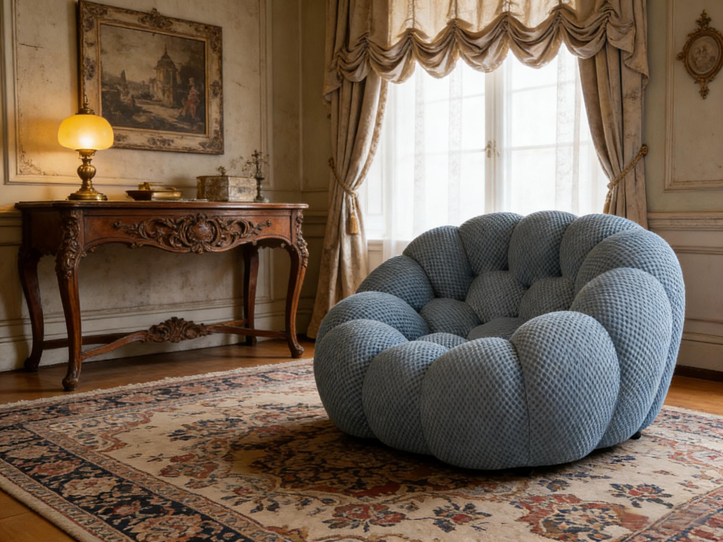 Compressed Dusty Blue Single Bubble Sofa | Vintara Design – Modern Tufted Accent Chair